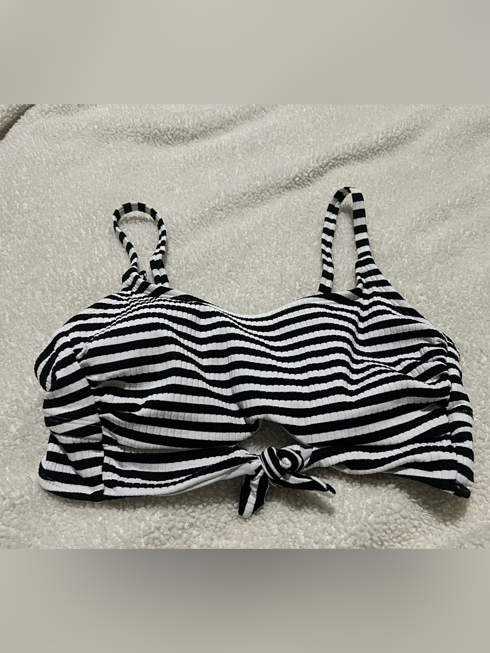 Xhilaration Black and White Striped Tie-Front Swim Top